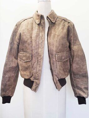 VTG L.L. Bean Women's "Flying Tiger" A-2 Leather Jacket Brown Bomber USA Made 6